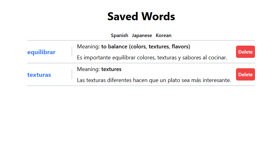 Saved words from generated paragraphs
